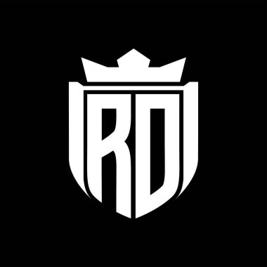 RD Letter logo with shield shape inside shield badge crown on black background template design clipart