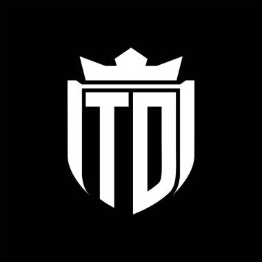 Siyah arkaplan şablonu dizaynında rozet tacının içinde kalkan şekli olan TD Harf logosu