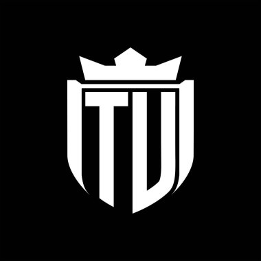 Siyah arkaplan şablonunda kalkan şeklindeki TU Letter logosu.