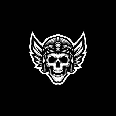 emblem showcases a fierce viking skull adorned with wings design template clipart