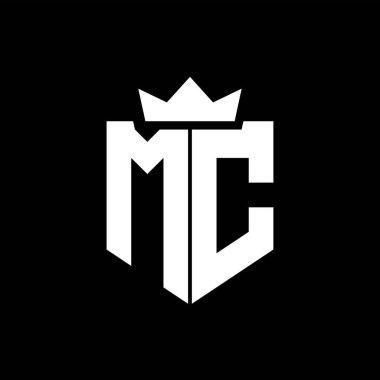 Sivri uçlu ve kalın yazı tipi olan keskin geometrik tarzda bir kalkanın MC logo vektör görüntüsü