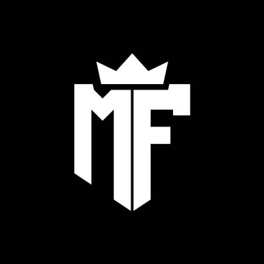 Sivri uçlu ve kalın yazı tipi olan keskin geometrik tarzda bir kalkanın MF logo vektör görüntüsü
