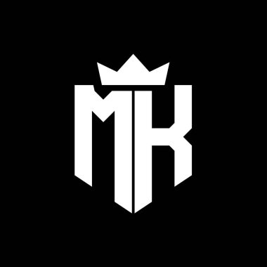 Sivri uçlu ve kalın yazı tipi olan keskin geometrik tarzda bir kalkanın MK logo vektör görüntüsü