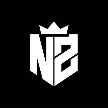 Sivri uçlu ve kalın yazı tipi olan keskin geometrik tarzda bir kalkanın NZ logo vektör görüntüsü