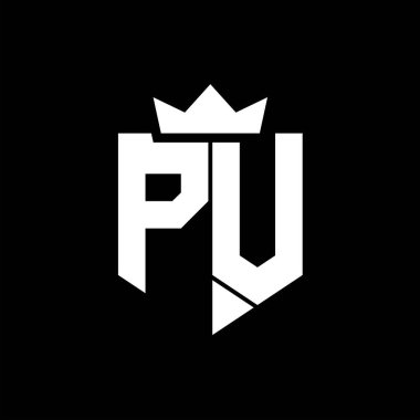 Sivri uçlu ve kalın yazı tipi olan keskin geometrik tarzda bir kalkanın PV logo vektör görüntüsü