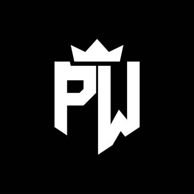 Sivri uçlu ve kalın yazı tipi olan keskin geometrik tarzda bir kalkanın PW logo vektör görüntüsü