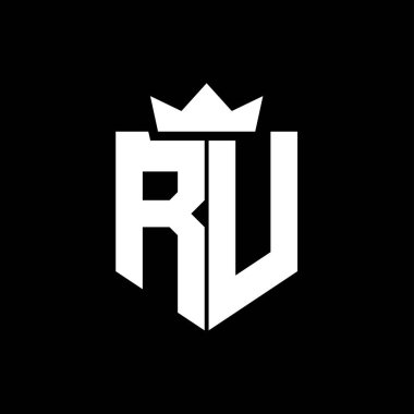 Sivri uçlu ve kalın yazı tipli bir kalkanın RU logo vektör görüntüsü