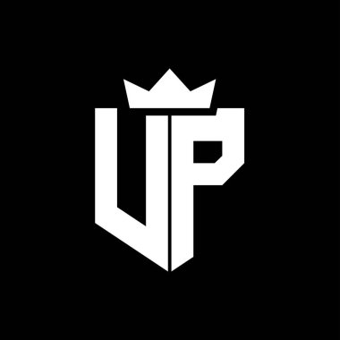 Sivri uçlu ve kalın yazı tipli bir kalkanın UP logo vektör görüntüsü
