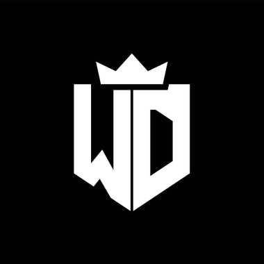 Sivri uçlu ve kalın yazı tipi olan keskin geometrik tarzda bir kalkanın WD logo vektör görüntüsü
