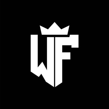 Sivri uçlu ve kalın yazı tipi olan keskin geometrik tarzda bir kalkanın WF logo vektör görüntüsü