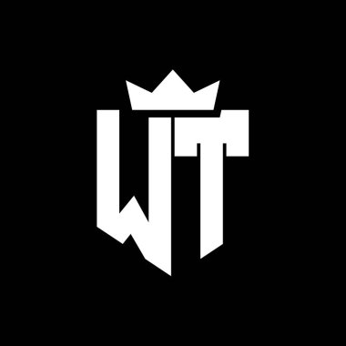 Sivri uçlu ve kalın yazı tipli bir kalkanın WT logo vektör görüntüsü