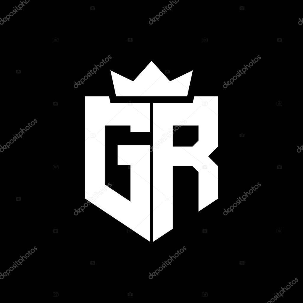 GR Logo vector image of a shield with a sharp geometric style with a pointed crown and thick font
