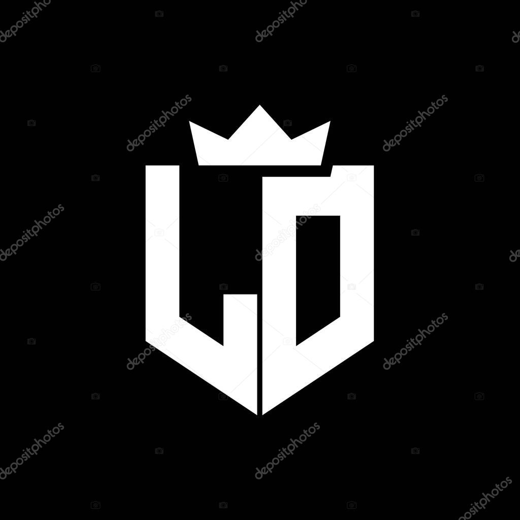 LO Logo vector image of a shield with a sharp geometric style with a pointed crown and thick font