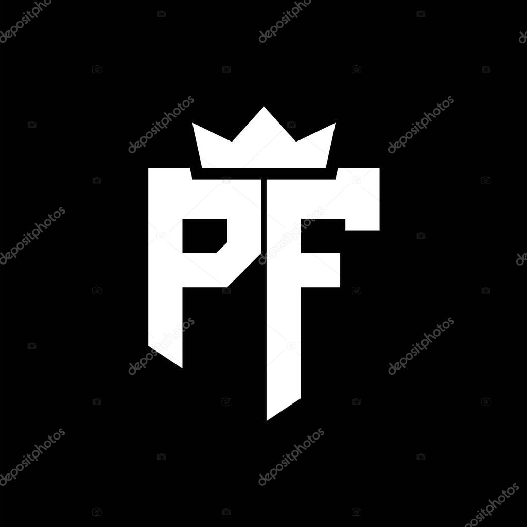 PF Logo vector image of a shield with a sharp geometric style with a pointed crown and thick font