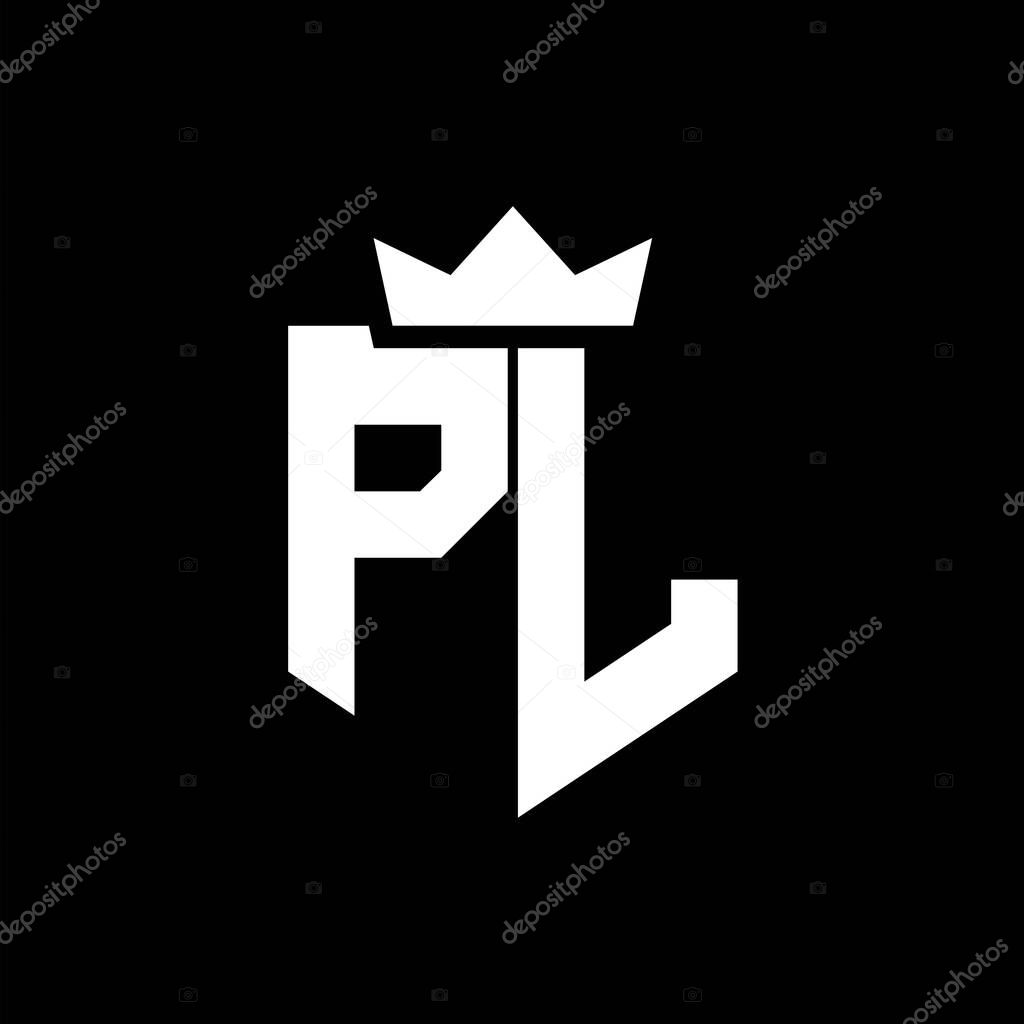 PL Logo vector image of a shield with a sharp geometric style with a pointed crown and thick font