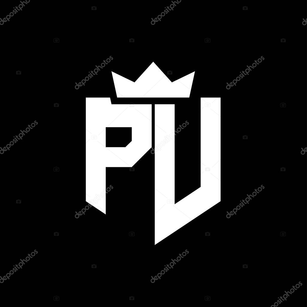 PU Logo vector image of a shield with a sharp geometric style with a pointed crown and thick font