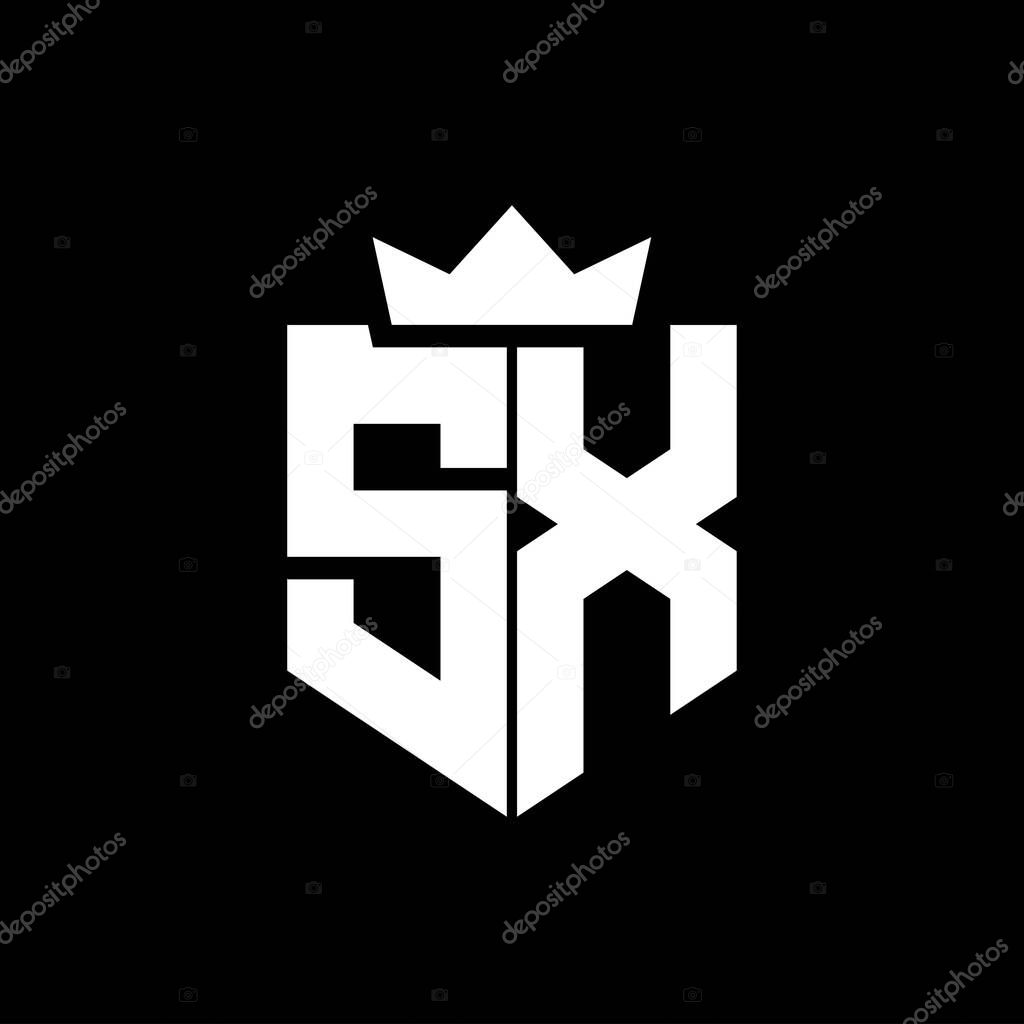 SX Logo vector image of a shield with a sharp geometric style with a pointed crown and thick font