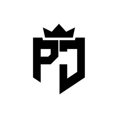 Sivri uçlu ve kalın yazı tipli bir kalkanın PJ logo vektör görüntüsü