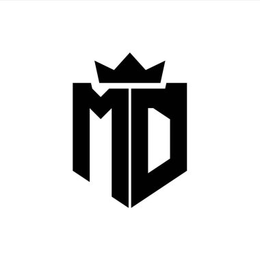 Sivri uçlu ve kalın yazı tipi olan keskin geometrik tarzda bir kalkanın MD logo vektör görüntüsü