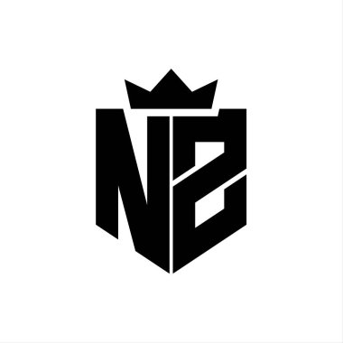 Sivri uçlu ve kalın yazı tipi olan keskin geometrik tarzda bir kalkanın NZ logo vektör görüntüsü