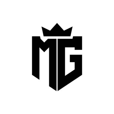 Sivri uçlu ve kalın yazı tipi olan keskin geometrik tarzda bir kalkanın MG logo vektör görüntüsü