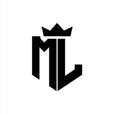 Sivri uçlu ve kalın yazı tipi olan keskin geometrik tarzda bir kalkanın ML logo vektör görüntüsü