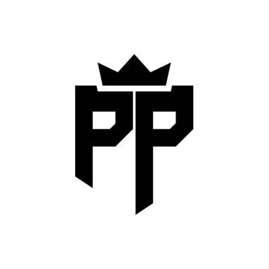 Sivri uçlu ve kalın yazı tipli bir kalkanın PP logo vektör görüntüsü