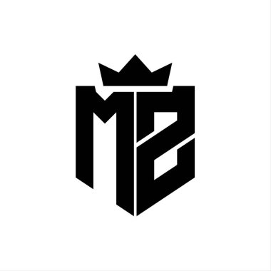 Sivri uçlu ve kalın yazı tipi olan keskin geometrik tarzda bir kalkanın MZ logo vektör görüntüsü