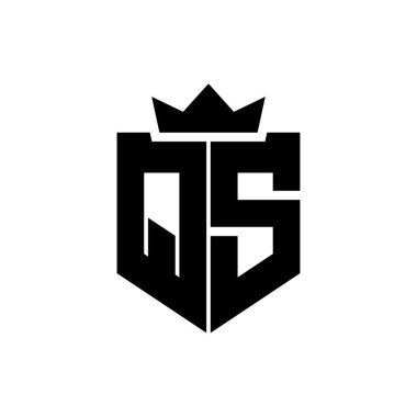 Keskin geometrik tarzda sivri uçlu ve kalın yazı tipi olan bir kalkanın QS logo vektör görüntüsü