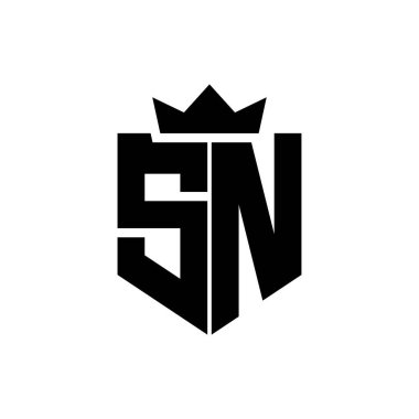 Sivri uçlu ve kalın yazı tipi olan keskin geometrik tarzda bir kalkanın SN logo vektör görüntüsü