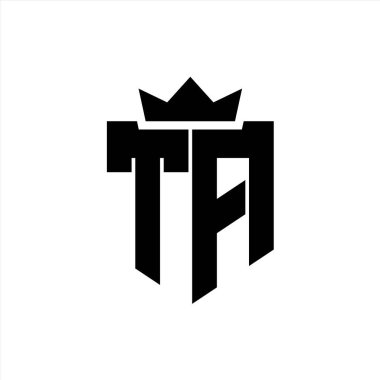 Sivri uçlu ve kalın yazı tipli bir kalkanın TA logo vektör görüntüsü