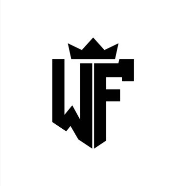 Sivri uçlu ve kalın yazı tipi olan keskin geometrik tarzda bir kalkanın WF logo vektör görüntüsü