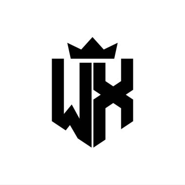 Sivri uçlu ve kalın yazı tipi olan keskin geometrik tarzda bir kalkanın WX logo vektör görüntüsü