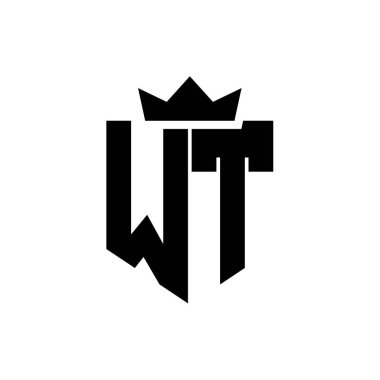 Sivri uçlu ve kalın yazı tipli bir kalkanın WT logo vektör görüntüsü