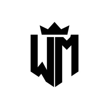 Sivri uçlu ve kalın yazı tipli bir kalkanın WM logo vektör görüntüsü