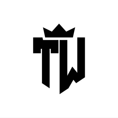 Sivri uçlu ve kalın yazı tipli bir kalkanın TW logo vektör görüntüsü