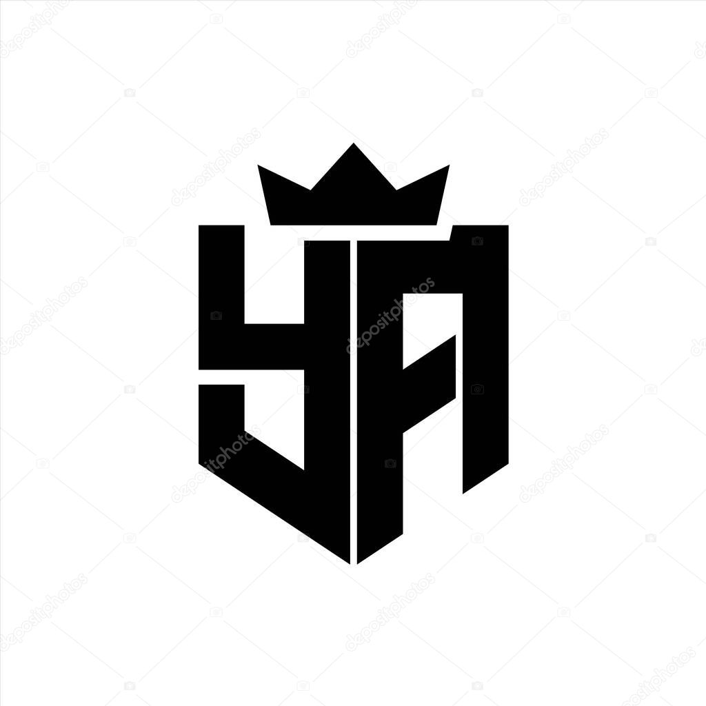 YA Logo vector image of a shield with a sharp geometric style with a pointed crown and thick font