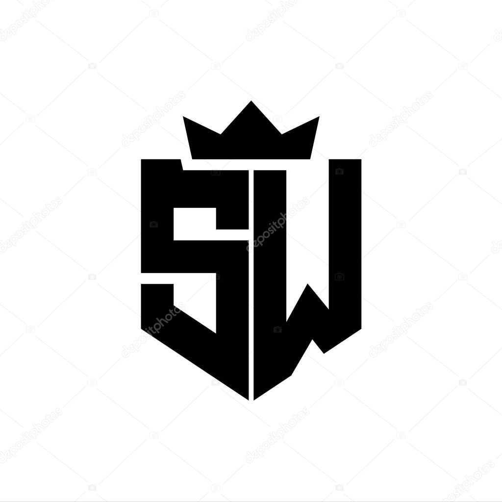 SW Logo vector image of a shield with a sharp geometric style with a pointed crown and thick font