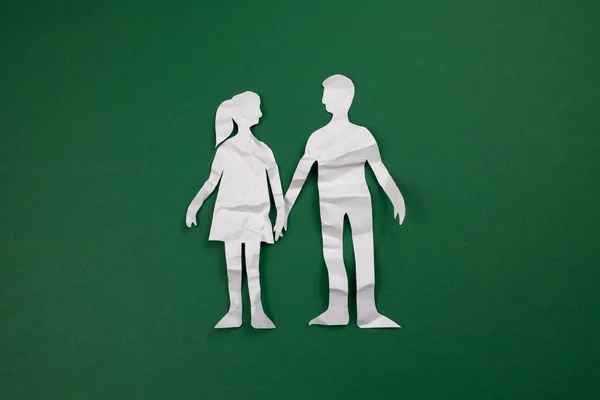 Two Human Figures Walking Hand Hand Green Background Flat Styling — Stock Photo, Image