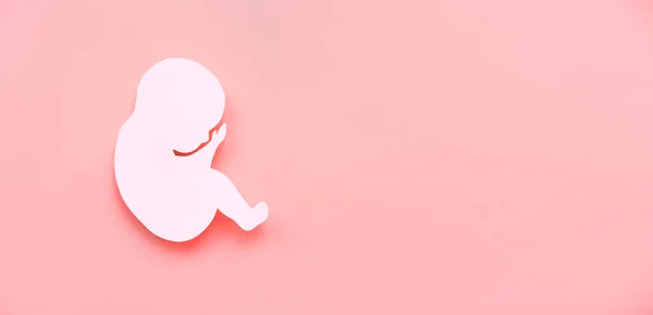 Sílhueta Papel Embrião Humano Contexto Cor Lilás Conceito Reprodução Banner — Fotografia de Stock