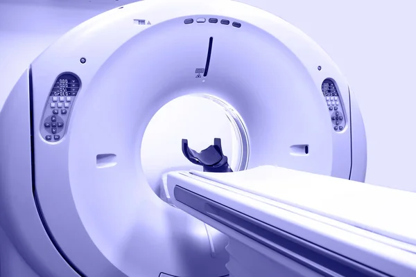 ?edical equipment in laboratory. CT scan in hospital. Trendy Color of Year 2022. Side view, space for text.