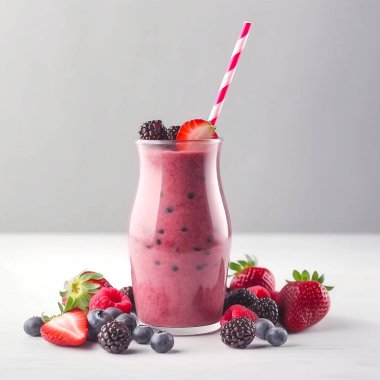 Cam bardakta taze meyve püresi ve arka planda pipet..