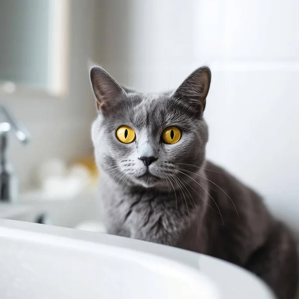 Bir Siyam Kedisi Banyoda Banyoyu Bekliyor — Stok fotoğraf