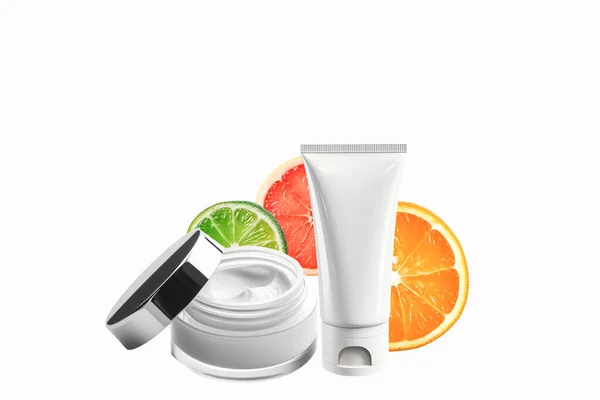 Magas Vitamin Tartalmú Ápolási Kozmetikumok Fehér Üres Cső Tégely Tejszín — Stock Fotó