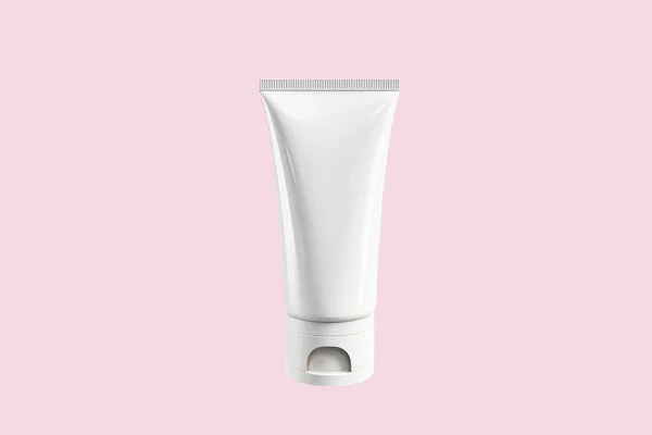 Fehér Műanyag Palack Makettje Márkás Gyógyszerekhez Vagy Kozmetikai Bőrápoló Termékekhez — Stock Fotó