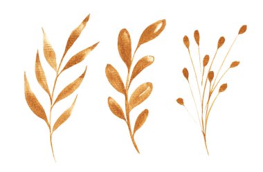 Lüks altın yapraklar ve beyaz dallar. Tasarımınız için dekorasyon ögeleri.