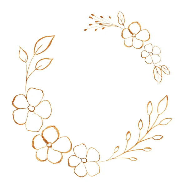 Στεφάνι Πολυτελείας Από Χρυσά Φύλλα Και Κλαδιά Χειροποίητη Βοτανική Σύνθεση — Φωτογραφία Αρχείου