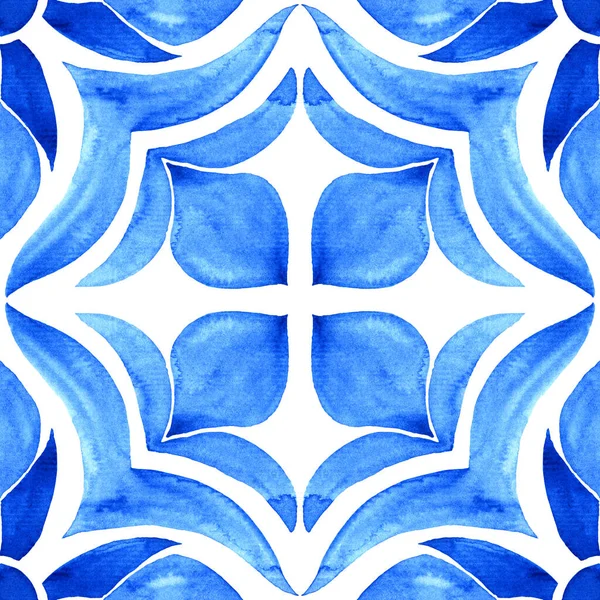 Portugalska Płytka Azulejo Niebieski Biały Wspaniały Bezszwowy Wzór Ręcznie Malowana — Zdjęcie stockowe