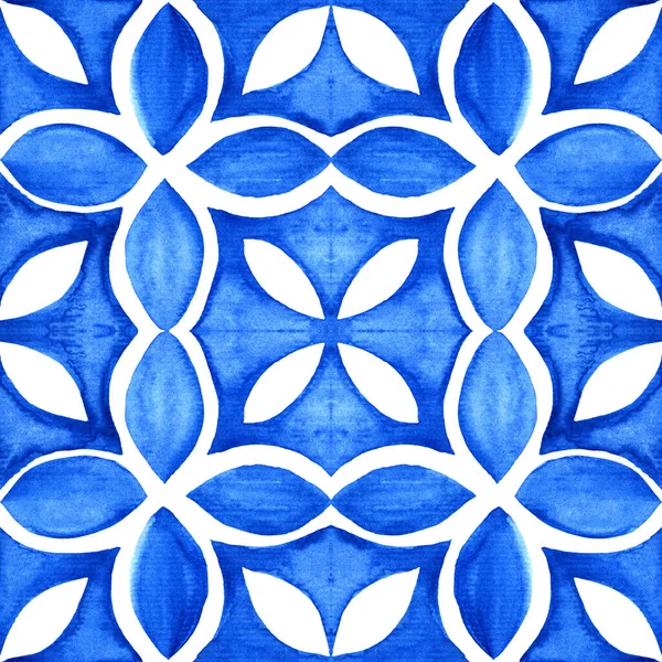 Portuguese Azulejo Tile Blue White Gorgeous Seamless Pattern Hand Painted — Stock Fotó