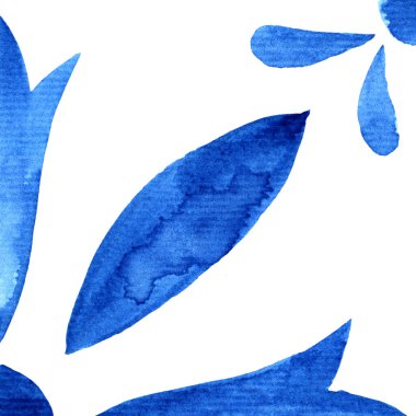 Portekiz azulejo fayansı. Mavi ve beyaz muhteşem desen. Elle boyanmış suluboya resim. Duvar kağıdı, web arkaplanı, baskı, yüzey dokusu için